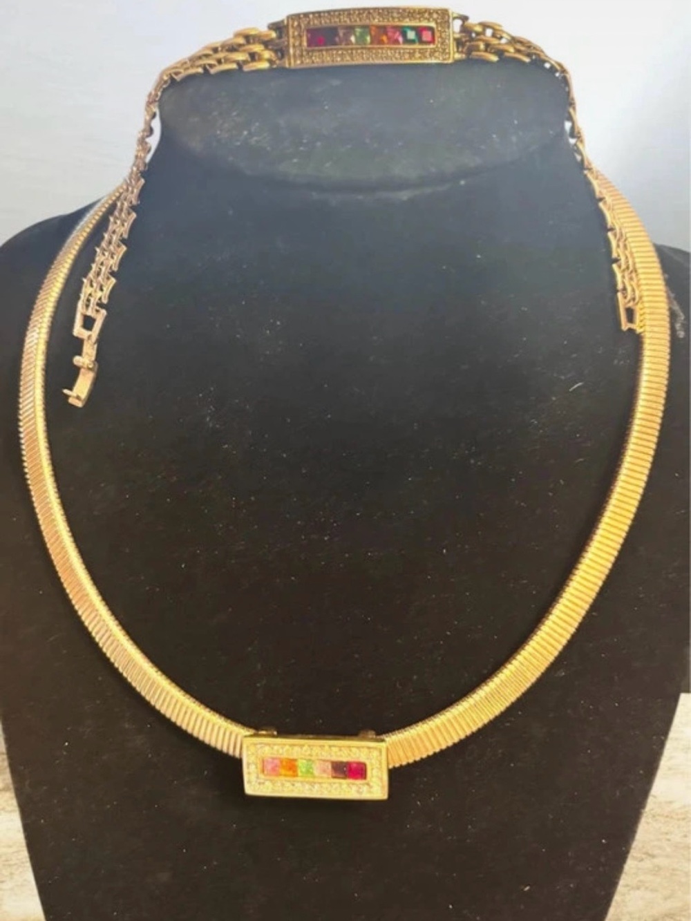 Vintage Louis Stern "LS" Signed Rainbow Crystal Necklace & Bracelet Set